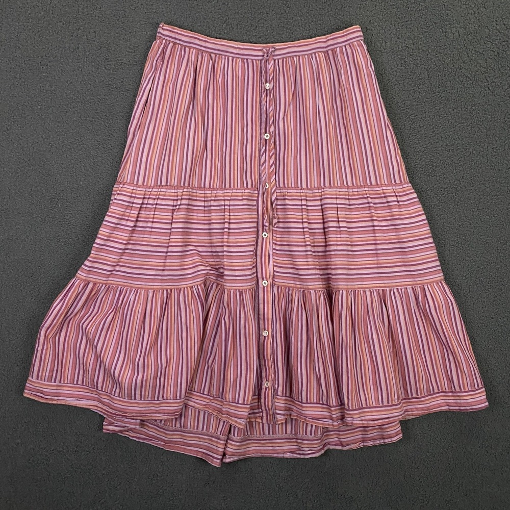 Xirena Skirt FITS Womens Medium Pink Stripe Button Front Tiered Ruffle Boho Chic